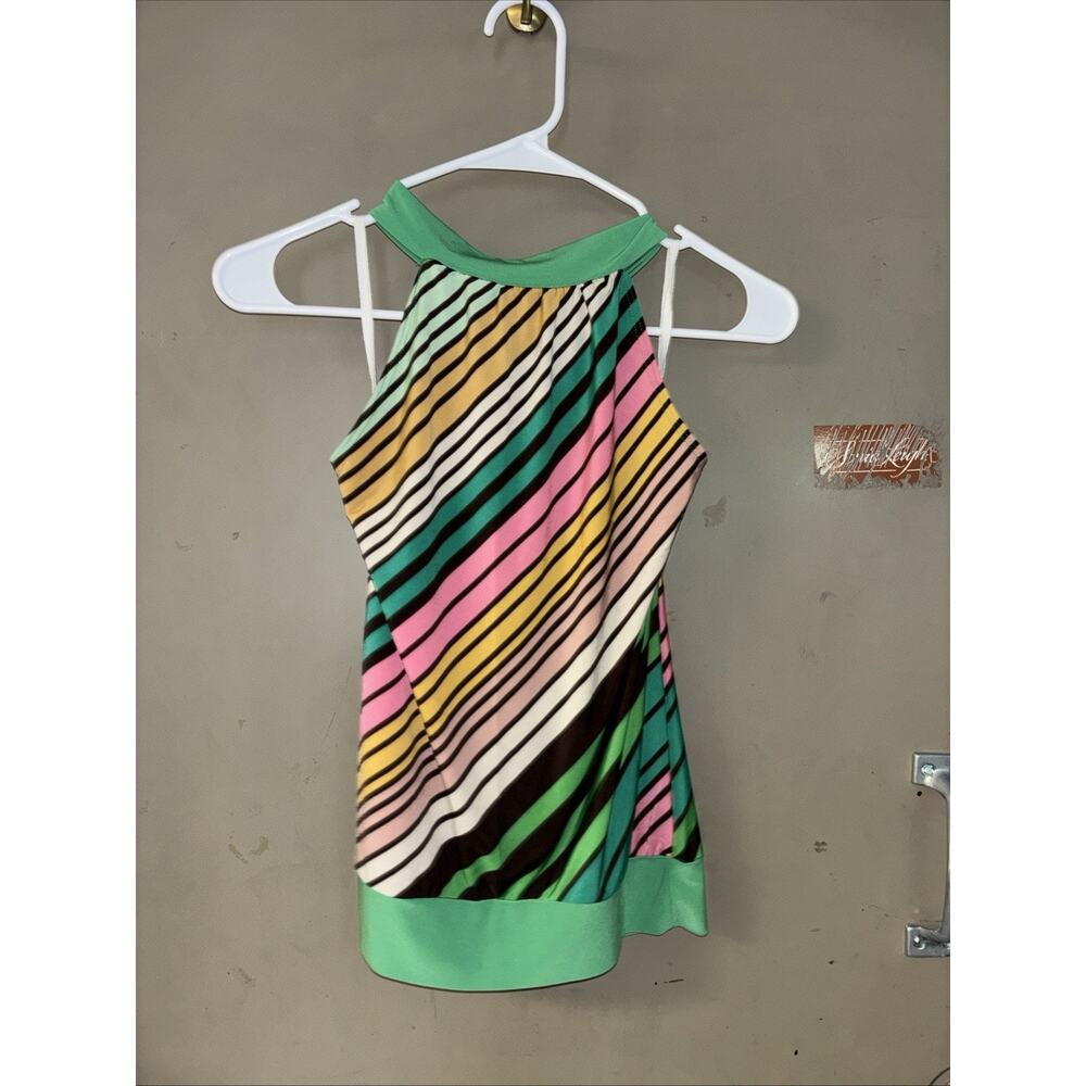 Max Rave Women’s Small Sleeveless Halter Top Multicolor Striped Stretch Blouse